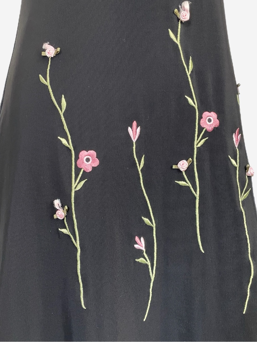 Vintage Y2K City Triangles Black boatneck floral embroidery rosette mini dress S - Picture 3 of 10